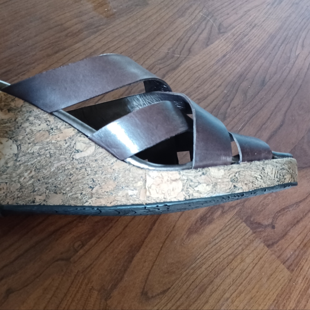 Brighton Derby Cork Wedge Rhinestone Strap Sandals 8M - Picture 4 of 7